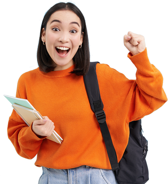 Happy student holding books